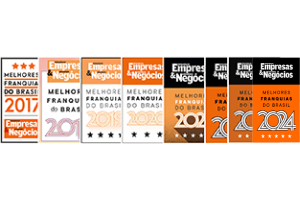 Selo Melhores Franquias do Brasil: são 8 anos consecutivos recebendo 5 estrelas, a pontuação mais alta do prêmio.