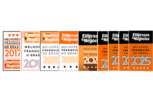 Selo Melhores Franquias do Brasil: são 9 anos consecutivos recebendo 5 estrelas, a pontuação mais alta do prêmio.